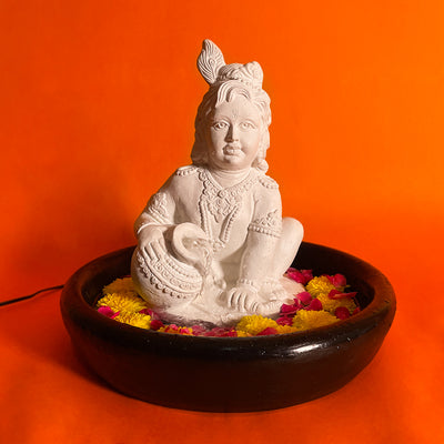 Baby Krishna Idol for Home Pooja | Bal Gopal Murti with Peacock Feather Decor