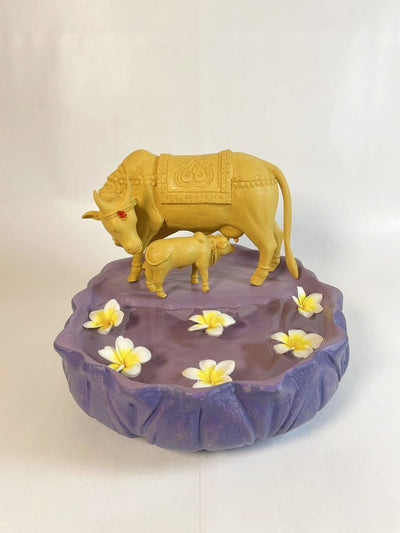 Traditional Kamadhenu Cow & Calf Uruli for Pooja and Home Decor
