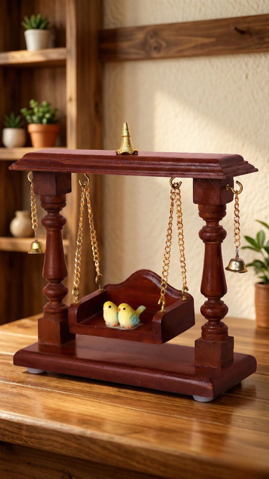 Handcrafted Wooden Mini Jhula | Traditional Swing Home Decor Showpiece