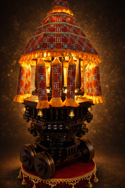 Traditional Wooden 2.5 feet Temple Rath | Handcrafted Wooden Chariot for Pooja & Decor