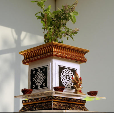 Spiritual Tulsi Planter Pot with Kolam & Om Design | Vastu Home & Pooja Decor