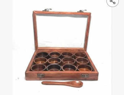 Handcrafted 12-Round Sheesham Wood Masala Storage Box